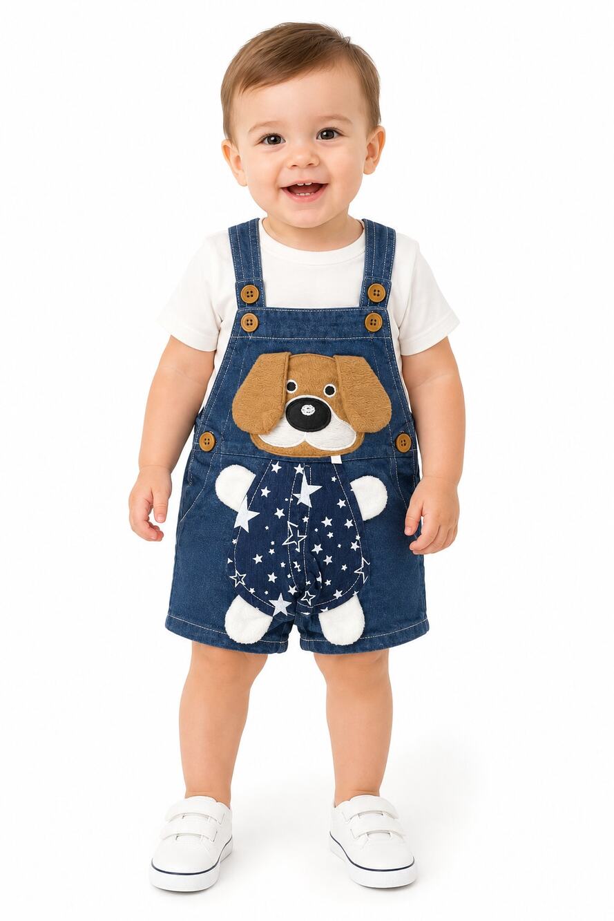 Vintage 2000s Baby 9-12 Months Overalls Blue Denim Dog with 3D Ears